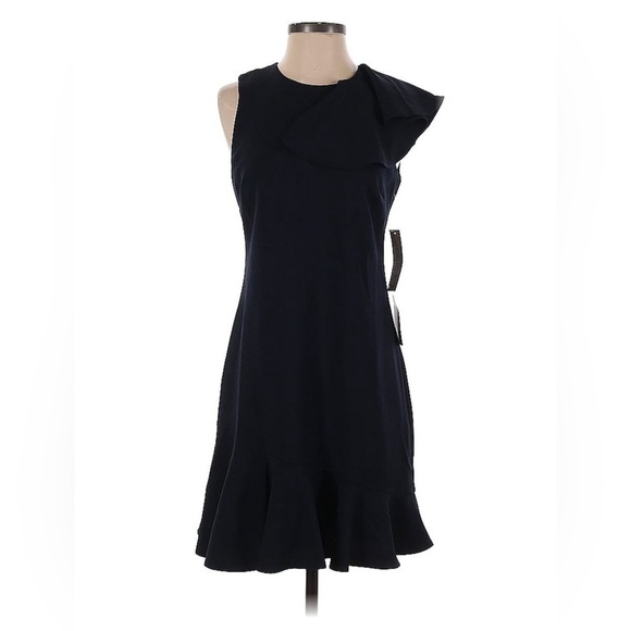 Eliza J Navy Sleeveless Blue Ruffle Dress-  SZ 4 - Picture 1 of 14